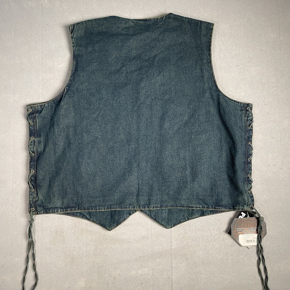 New Milwaukee Leather Blue Denim Motorcycle Biker Riders Vest 7XL w/Side Laces - Picture 10 of 11